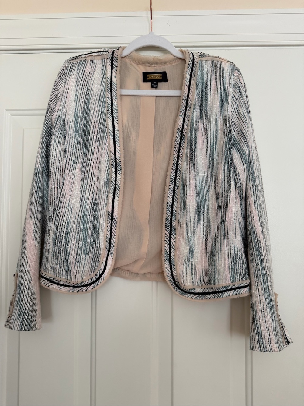 Greylin Pink & Gray Open-Front Textured Blazer